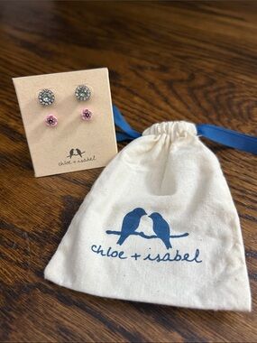 Chloe + Isabel E040 Crystal Halo & Pink Flower Stud Earrings Set